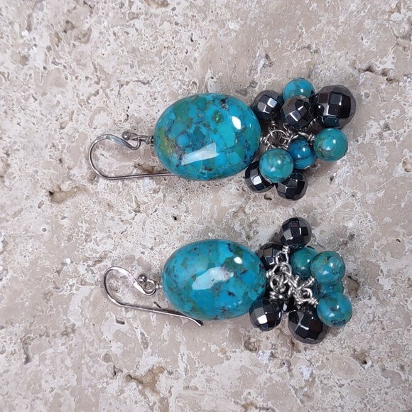 Ragazzi Turquoise/Hematite Dangle Earrings - Picture 2 of 8